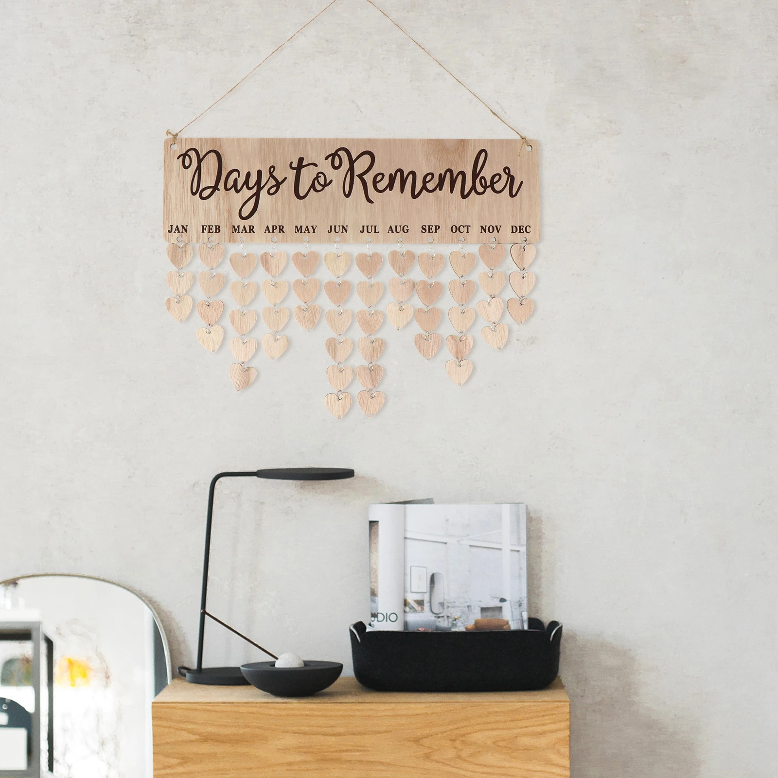 1 conjunto de calendário de aniversário de madeira reutilizável pingente prático diy decoração para festa em casa ornamento de parede rastreador