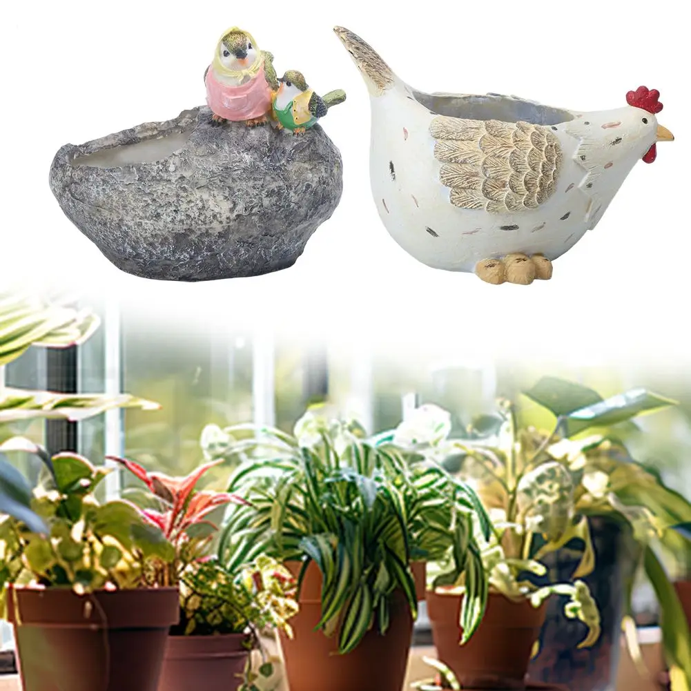 

Charming Resin-Planter Flower Pot Ornament For Garden Decor 16–25 Cm Creative Resin Flowerpot Decoration With Bird Or Hen Design