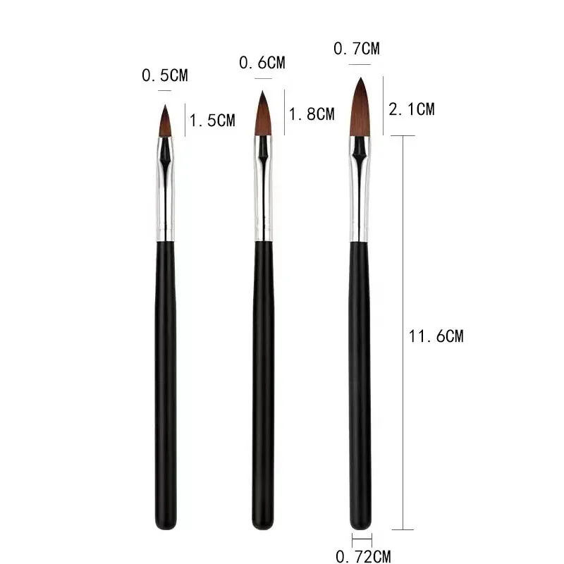 3 Maten Nail Art Borstel Voor Acryl Vloeibare Poeder Sculptuur Carving Bloem Pen Manicure 3d Tekening Uv Gel Schilderij Tools