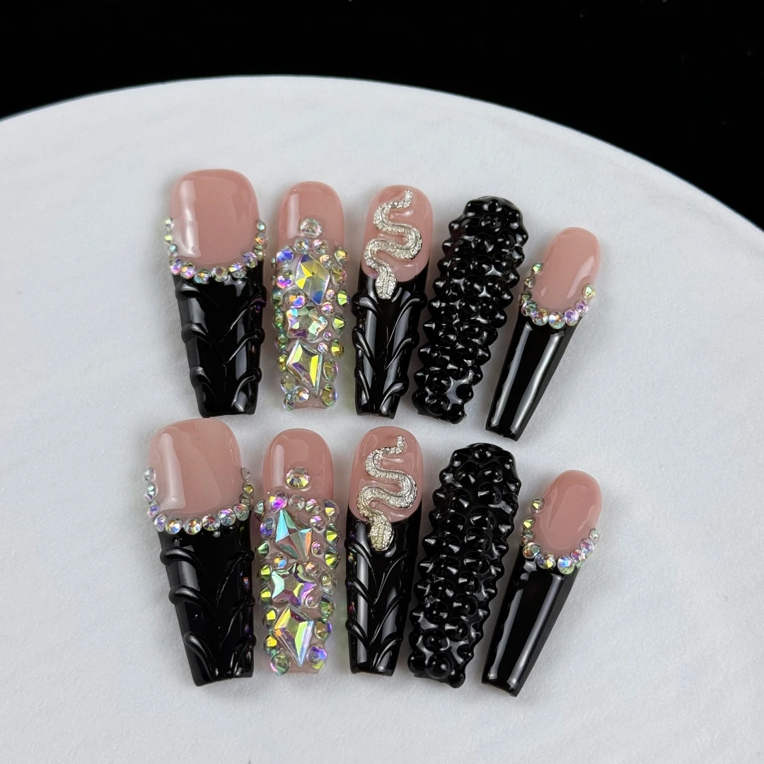 10pcs high-end Sweet and cool girl style, hand-painted three-dimensional square diamond, little snake, small diamonds handmade