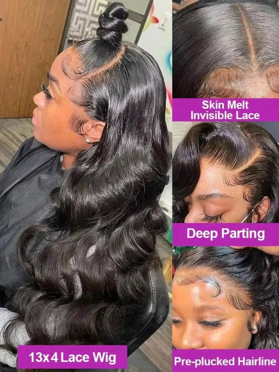 Wewave Black Wig Body Wave Lace Front Wig 13x6 13x4 40 Inch Hd Lace Wigs Bleached Knoted Pre Plucked Clearance Sale Items image 5