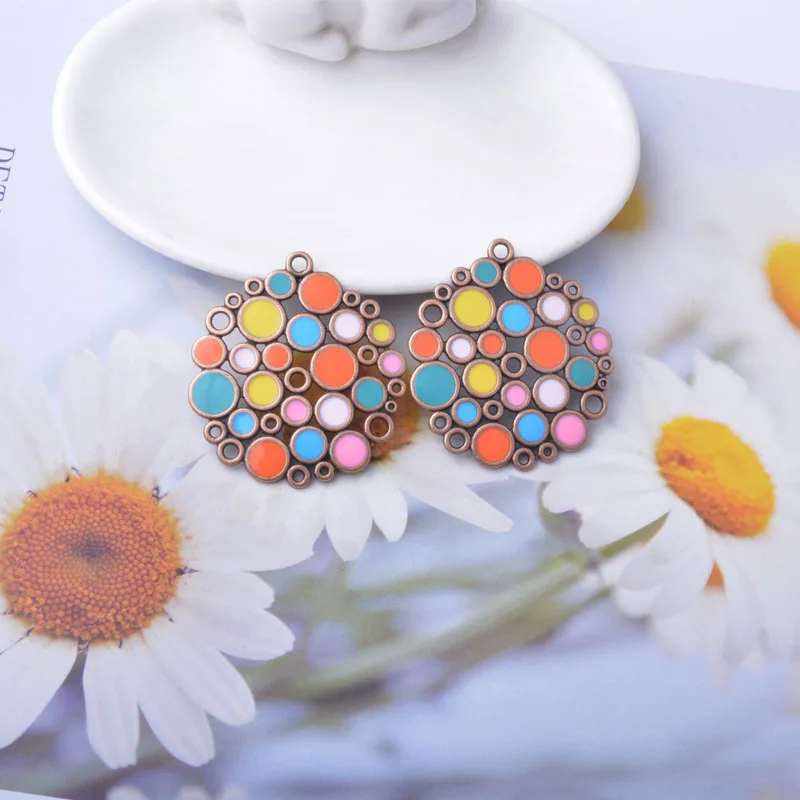 10 Stück/Set Zinklegierung Bohemia Ohrringe Halskette Anhänger Runde Charms Damen Schmuckzubehör Emaillierter Anhänger – Detail 7
