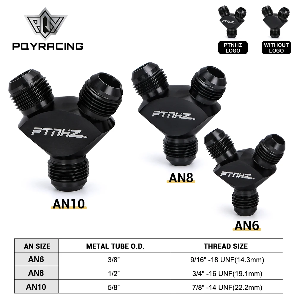 AN6 AN8 AN10 AN6 to AN8 AN8 to AN10 Aluminum Y Block Adapter Fittings Adaptor Black Y Type Oil Pipe Joint PQY-SLY0606/0808/1010