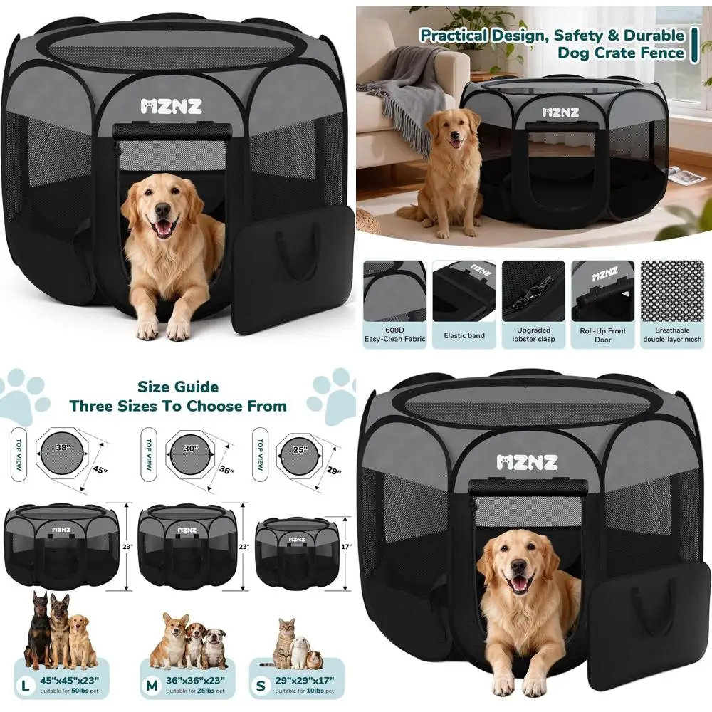 

Портативный складной манеж для собак мелких и крупных пород, для использования в помещении/на улице, с сумкой для переноски - темно-серый