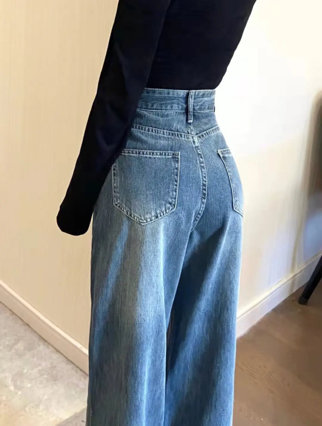 

Retro Blue Straight Leg Jeans Women's Autumn Winter High Waist Slimming Loose High Rise Long Wide Leg Pants High Street