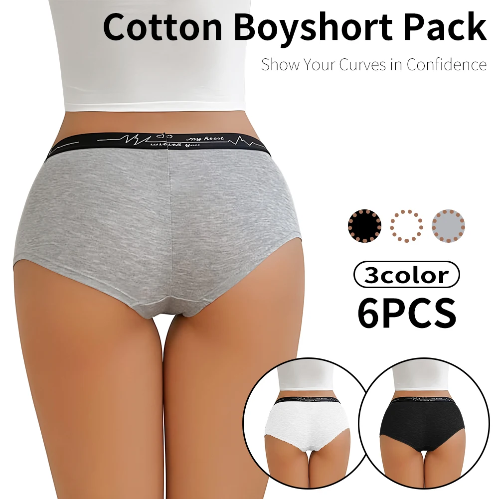 6 Pcs Cotton Boyshort Underwear for Women Cute Boxer Briefs Panties Ladies