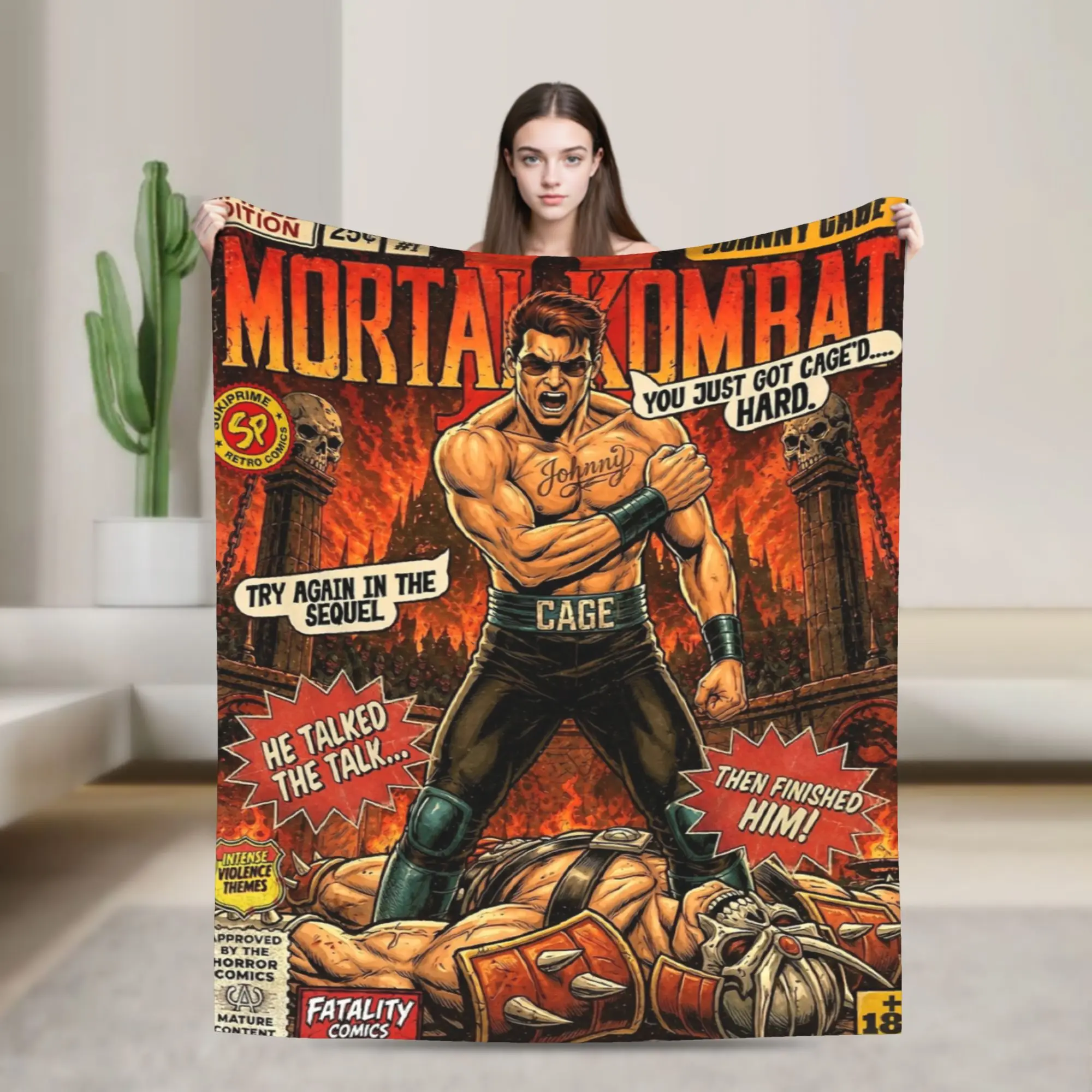 Mortal Kombat 2 Johnny Cage Vintage Retro Comic Cover Art Blanket  Flannel Awesome Warm Throw Blankets for Home Spring Autumn