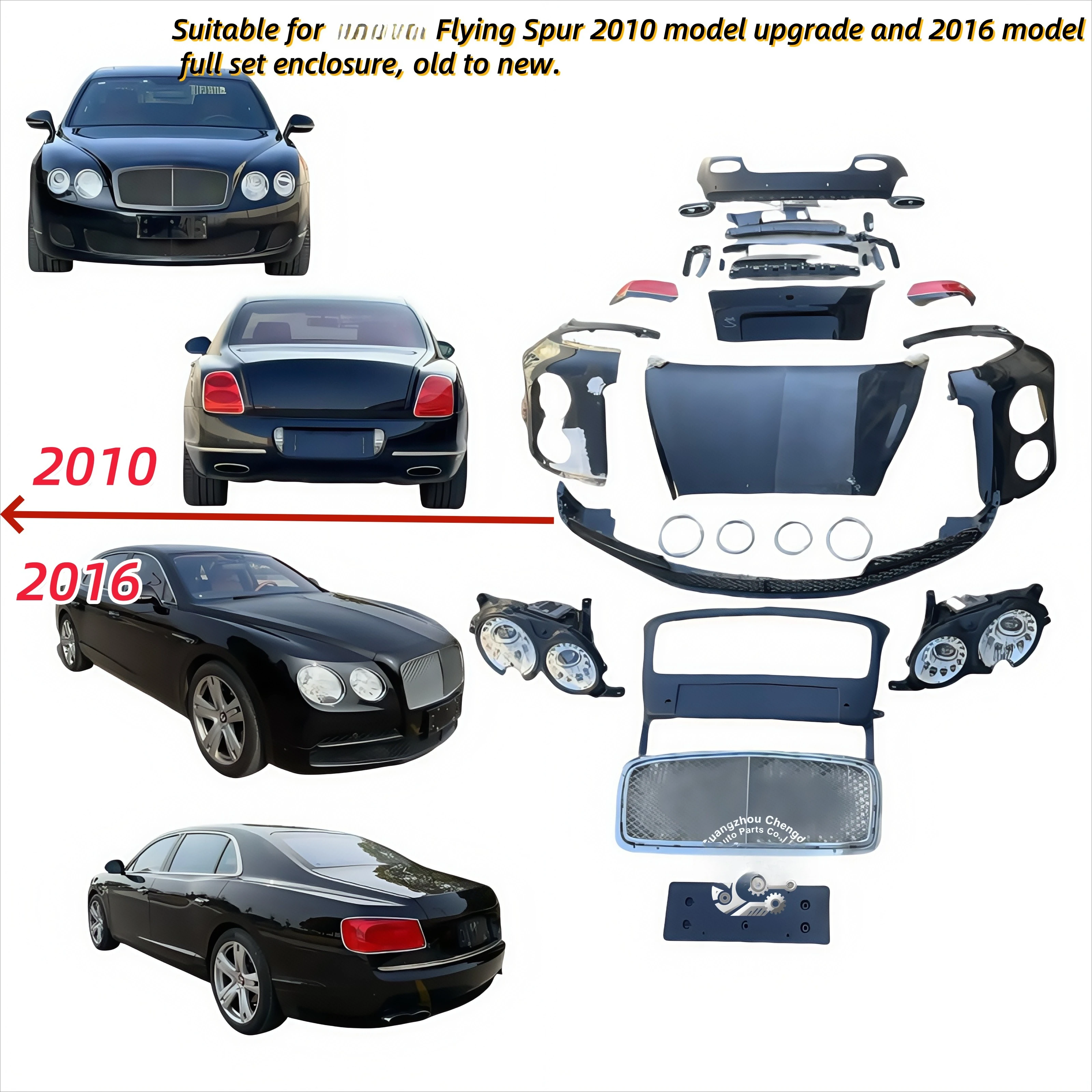 Used forBentley Flying Spur 2005 Body Kit LED Headlights Rear Bumper Exhaust Mudguard Engine Cover Upgrade for 2016 W12