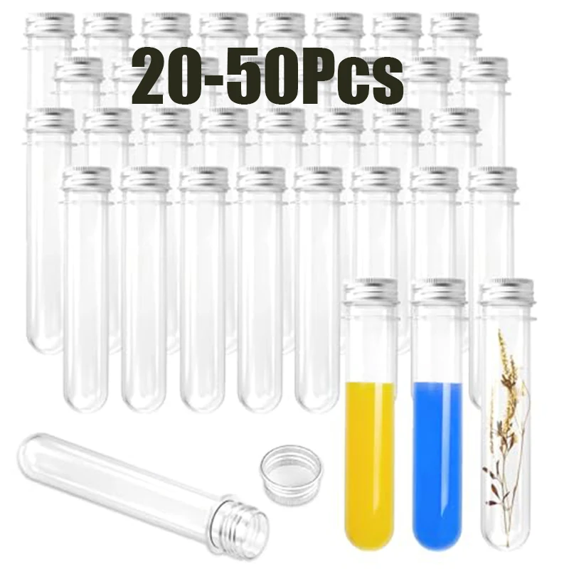 20-50Pcs Plastic Test Tubes with Sealed Aluminum Screw Lids, Multi-Spec Pack for DIY Gift Packaging & Lab Sampling