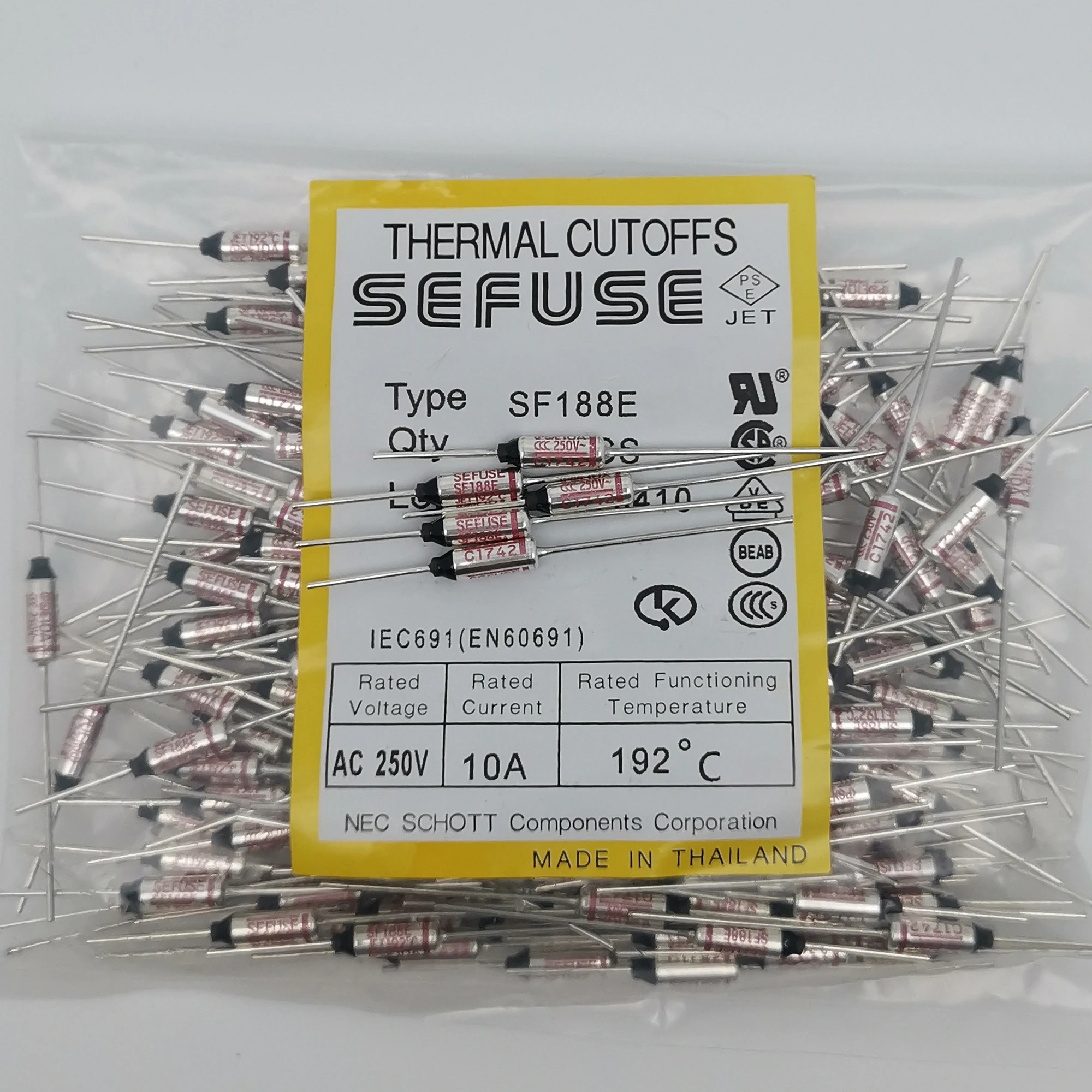 5pcs SF188E 192°C Celsius Degree SEFUSE Thermal Cutoffs 10A 250V Fuse 377.6°F