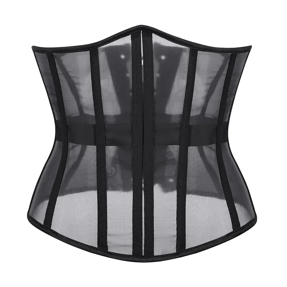 Women Sexy Mesh Underbust Corset Gothic Slim Streetwear See Through Waist Cincher Bustier Top