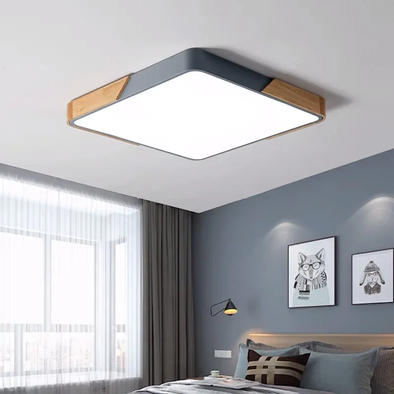 

Modern LED Ceiling Lights for Living Room Bedroom Led Ceiling Lamp Square Round Wooden Remote Dimmable Macaron Colors Lighting