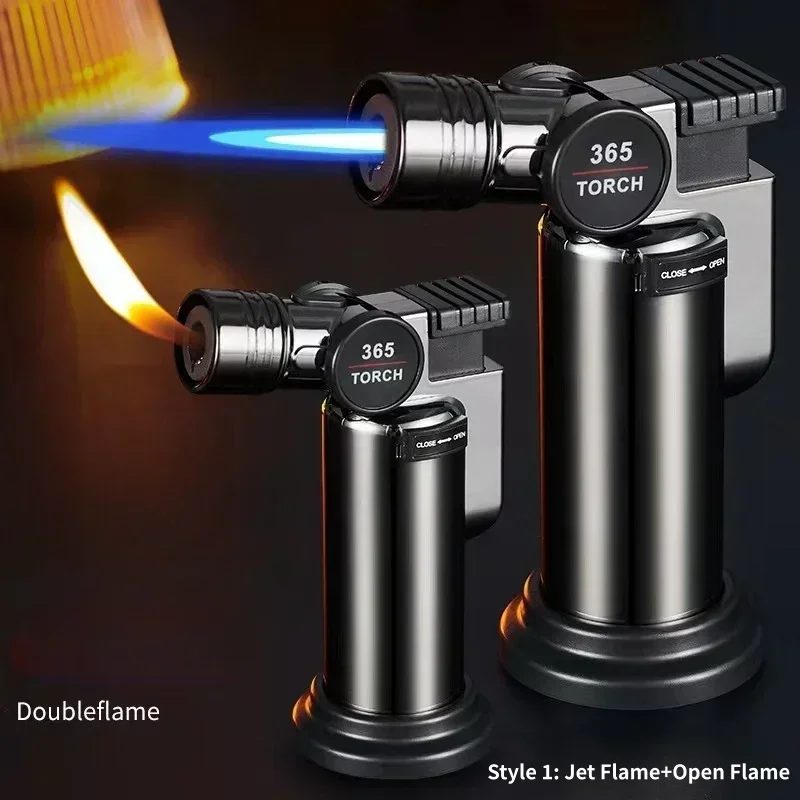 

Windproof Metal Dual Flame Switching Lighter with High Firepower Butane Gas Lighter Outdoor Cigar Camping Kitchen Barbecue Tool