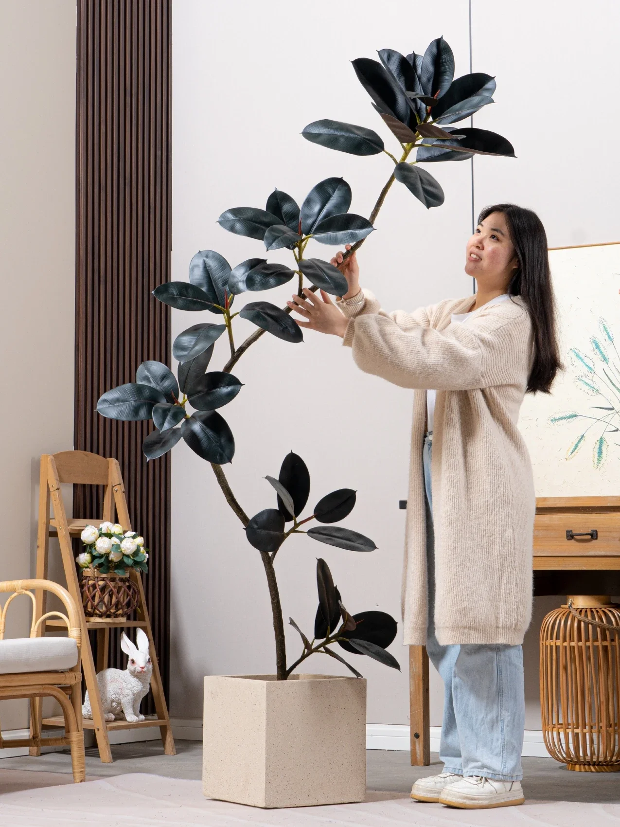 Rubber Tree Simulation Green Plant Potted Living Room Floor To Ceiling False Tree Decorative Ornaments