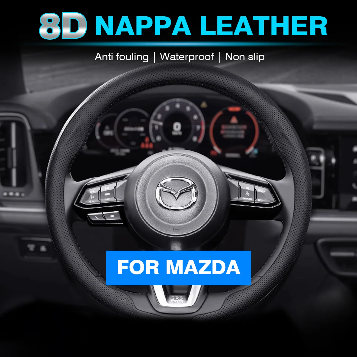 

8D Nappa leather Car Steering Wheel Cover For Mazda 3 CX5 CX3 CX30 CX9 MX5 RX8 Axela Demio Atenza MS GJI GH MX3 CX7 Accessories