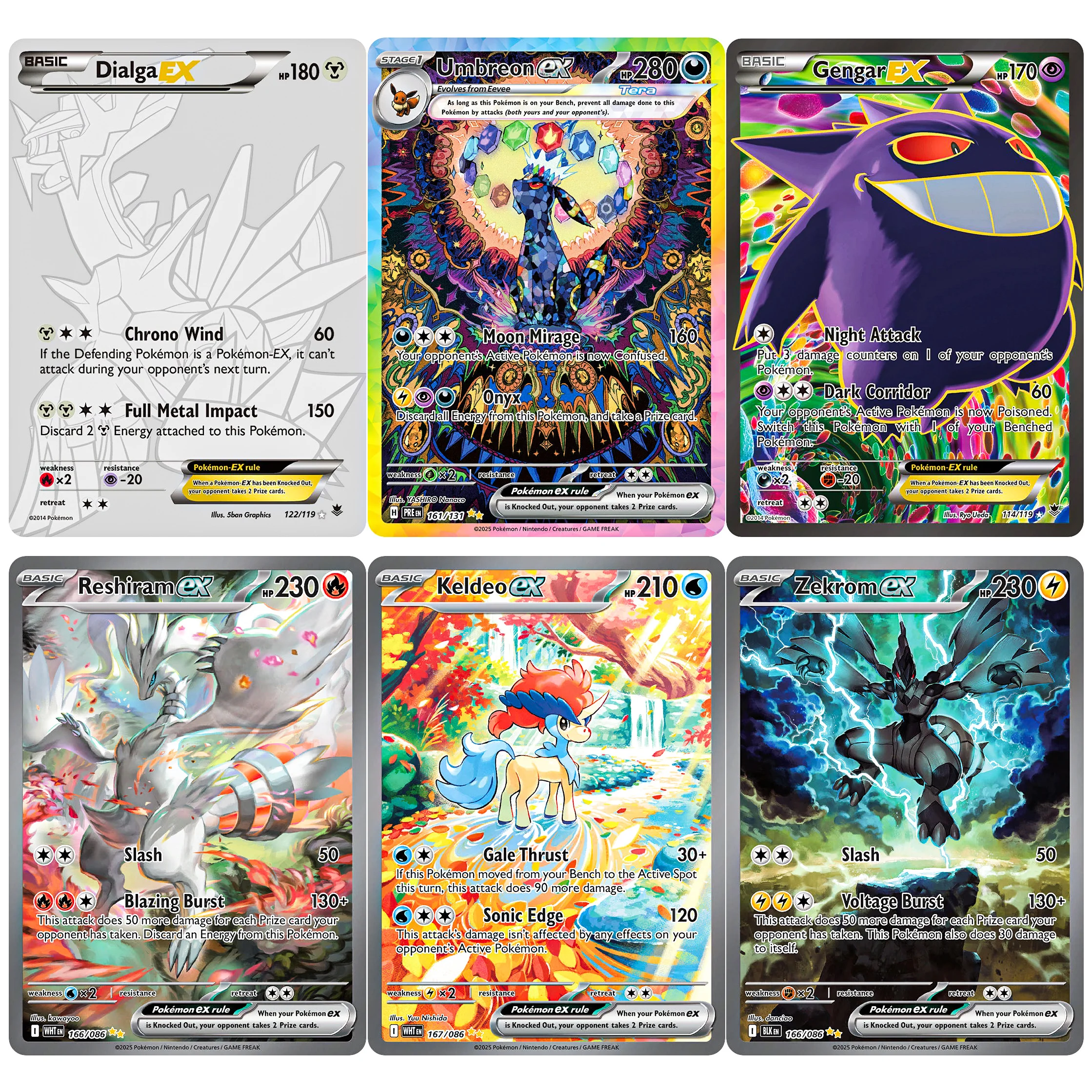 

PROXY PTCG PKM Prismatic Evolutions (PRE) Umbreon-ex Phantom Forces (PHF) Gengar/Dialga WHT/BLK Reshiram Zekrom Foil Cards