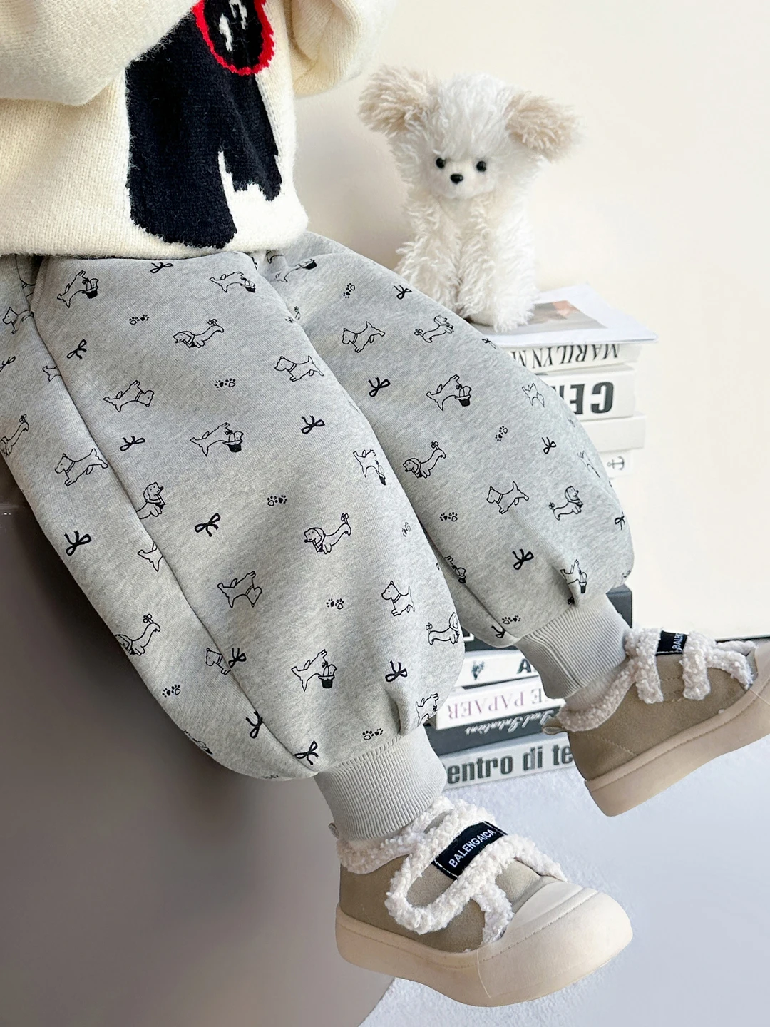 

Детские зимние брюки Thiened Fce с мультяшным принтом собаки, длинные брюки с высокой талией, хлопковые брюки с манжетами, теплая одежда для малышей