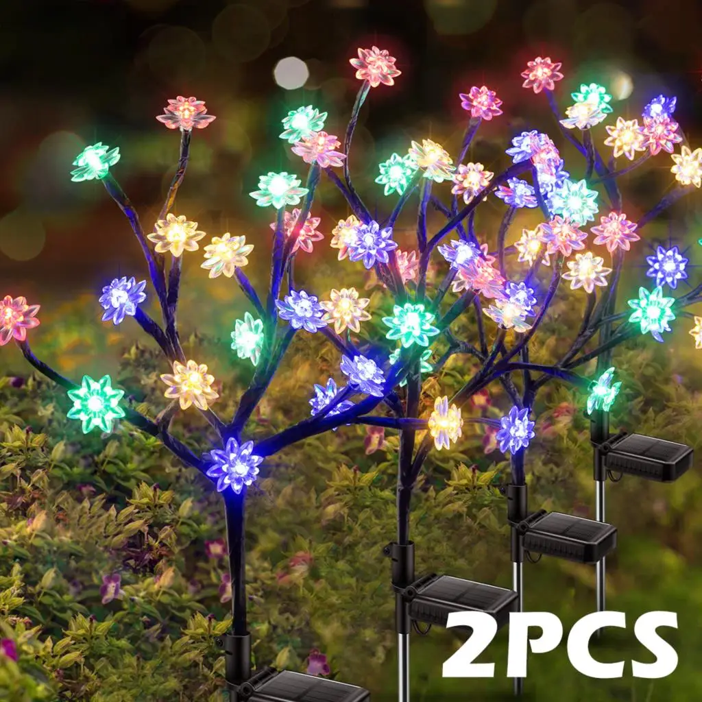 2Pcs Solar Flower Landscape Lamp Garden Lights Outdoor RGB Flower Fairy lights For Garden Lawn Holiday Decor Solar Light