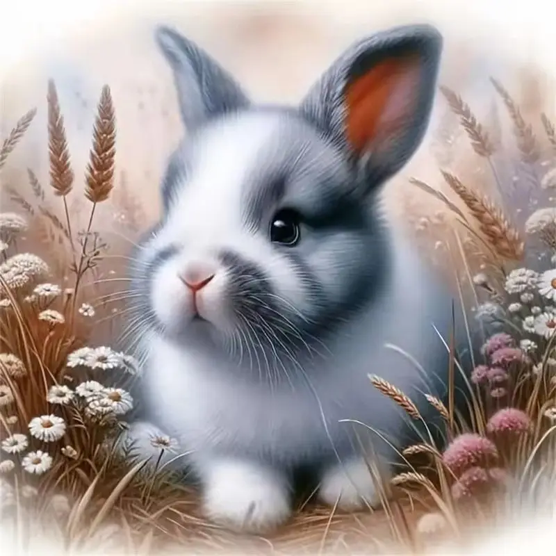 

CHENISTORY 5D Diamond Painting Full Drill Square/Round Diamond Mosaic Grey Rabbit Animals Needlework Crafts Home Decor