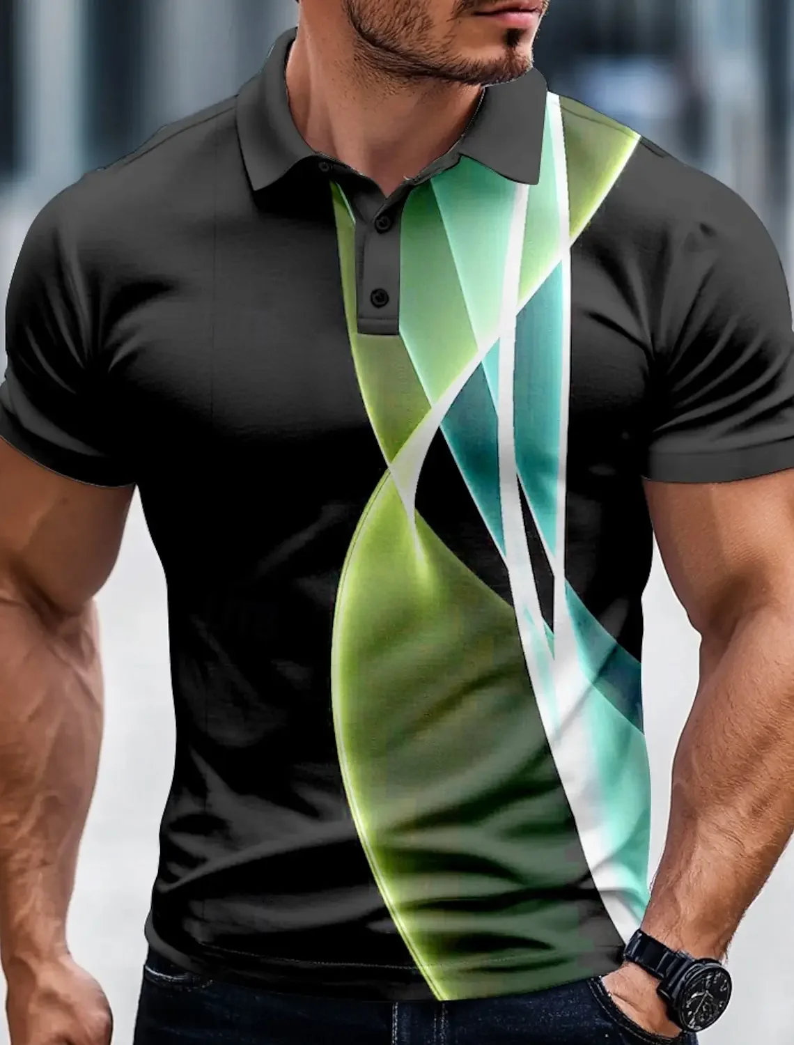 

3D Printed 2025 Men's Geometic Line Polo Short Sleeve Polo Shirts Collared Shirts Casual Outdoor Business Daily Wear
