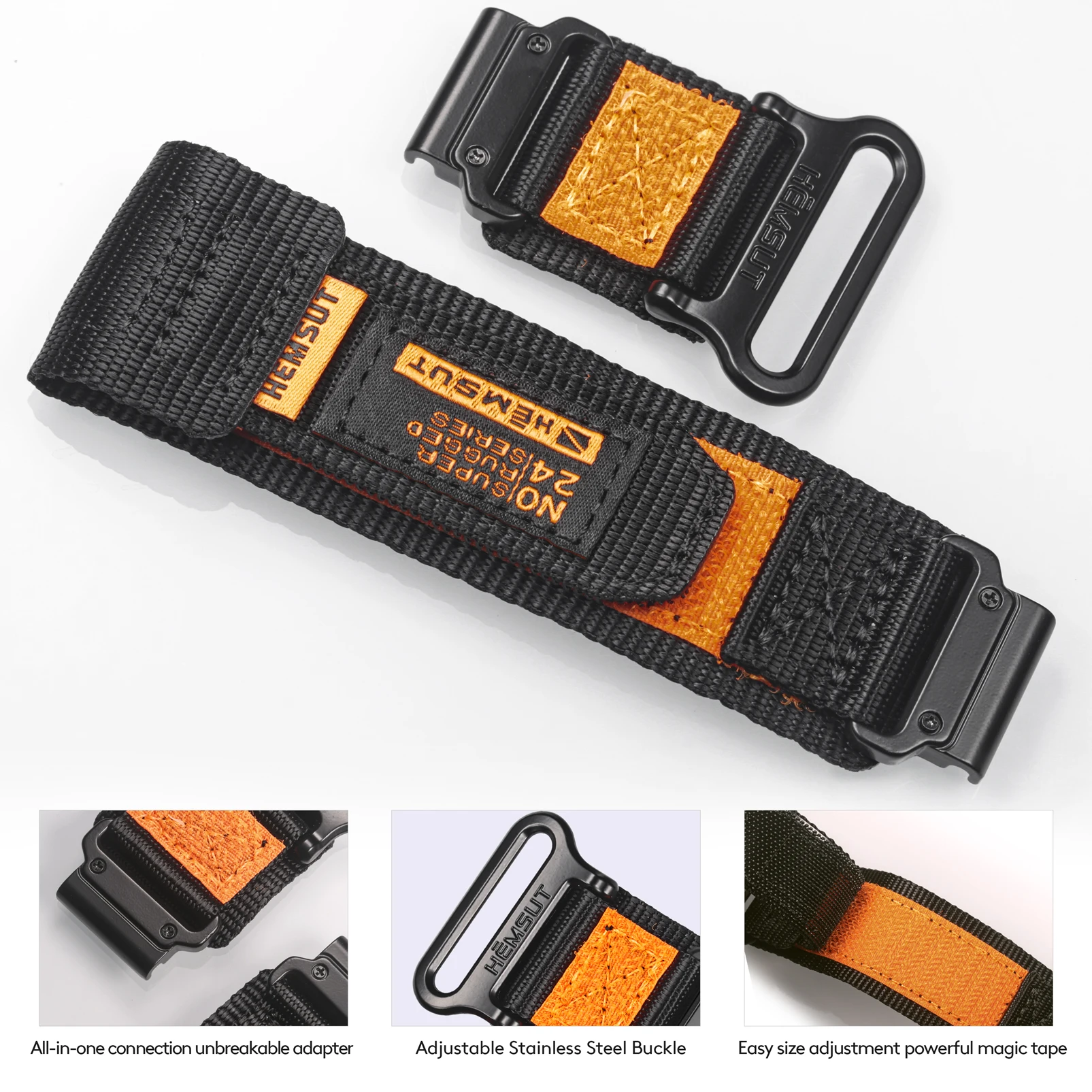 Hemsut Nylon Quickfit Strap for Garmin Watch Band Rugged Black Sporty Loop Design For Fenix Forerunner Instinct Enduro