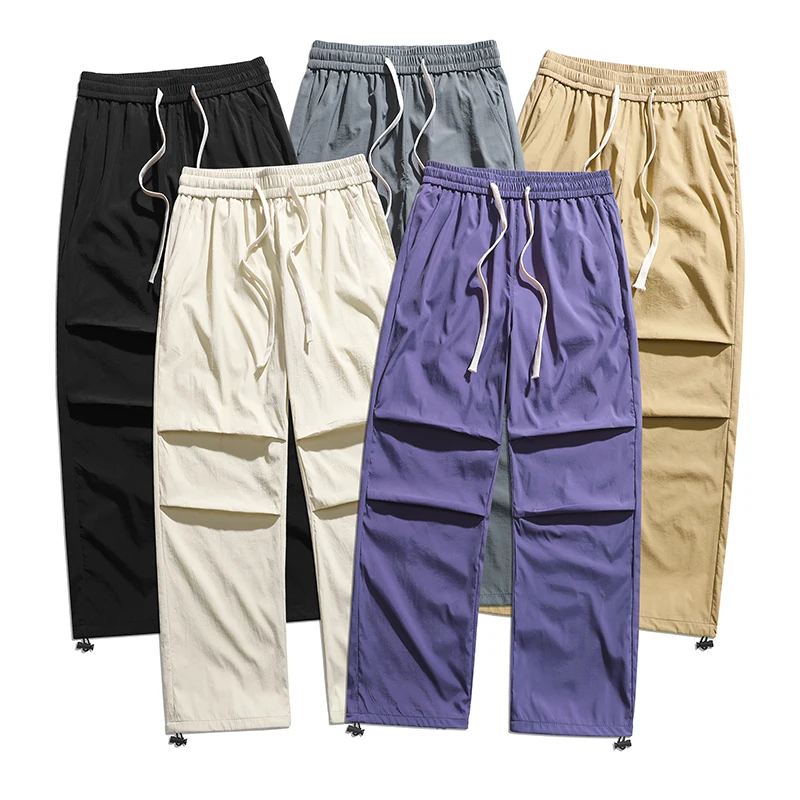 

Быстросохнущие спортивные прямые брюки для бега на шнурке, мужские свободные повседневные модные брюки для пешего туризма, новые легкие весенне-осенние спортивные штаны