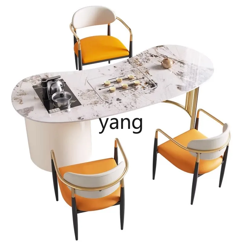 

YHM Modern Minimalist Rock Slab Tea Table and Chair Set with Kettle