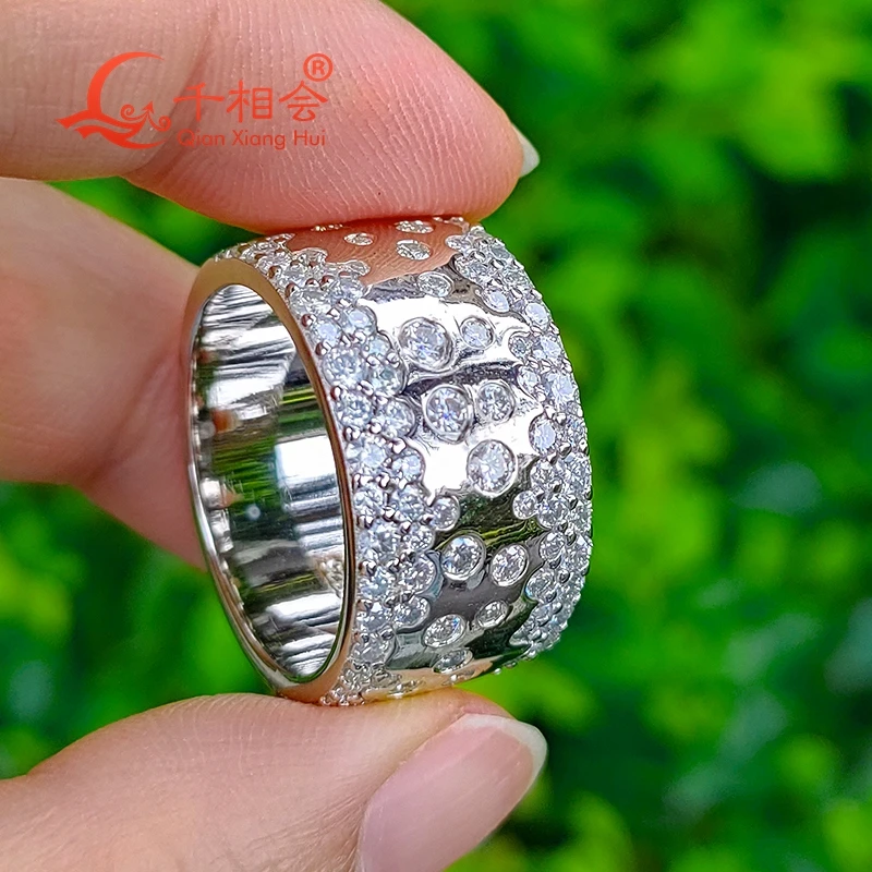 Imagem -04 - Anel Moissanite de Prata Esterlina 925 para Homens e Mulheres Anel de Noivado de Diamante Redondo Meia Incrustação Jóias Masculinas Largura de 126 mm