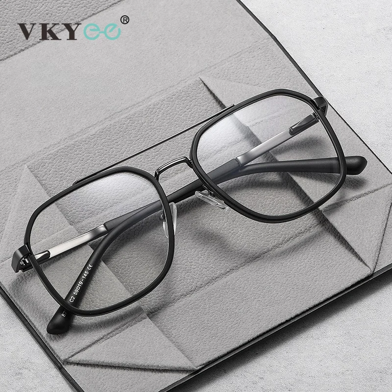 VICKY Square Classic Fashion Large Frame Double Bridge Metal Anti Blue Light Reading Glasses Men Customizable Prescription 82063