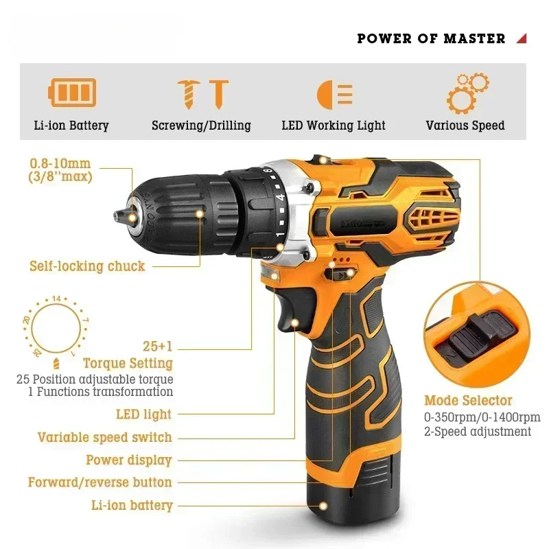 21V 16.8V Brushless Impact Drill Cordless High-power Electric Drill Lithium Battery Dual Speed Electric Screwdriver Power Tool