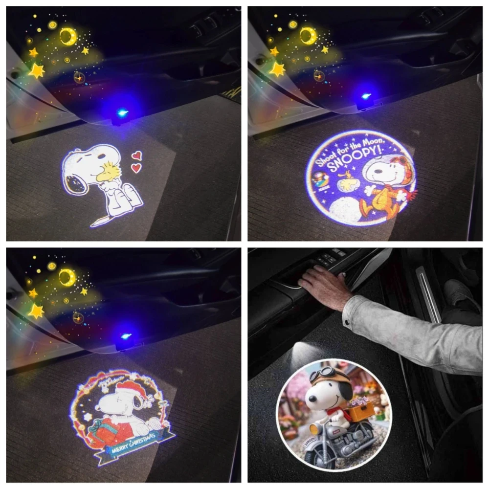 Lámpara Proyectora de Bienvenida para Coche con Diseño de Snoopy de Anime, Lámpara de Pie Decorativa para Coche, Luces de Ambiente para Motocicleta, Accesorio Bonito para Regalo