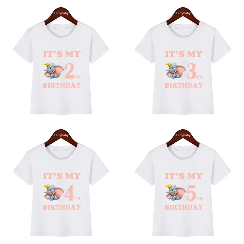 

Dumbo Cute Elephant Print Funny Kids Clothes It's My 1 2 3 4 5 6 7 8 9 Years Birthday Boys Girls T shirt Baby Children T-Shirts