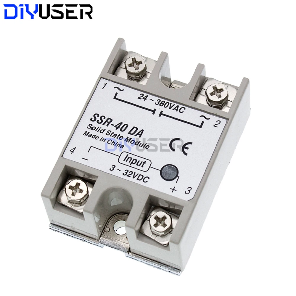 SSR-40DA Solid State Relay Module 40A DC to AC High Power Switching for Temperature Control System Industrial Automation