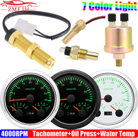 Custom 7 Color LED 85mm Tachometer+Oil Pressure+Water Temperature Meter Multi 3 IN 1 Meter Waterproof for Car Boat Yacht 12V24V