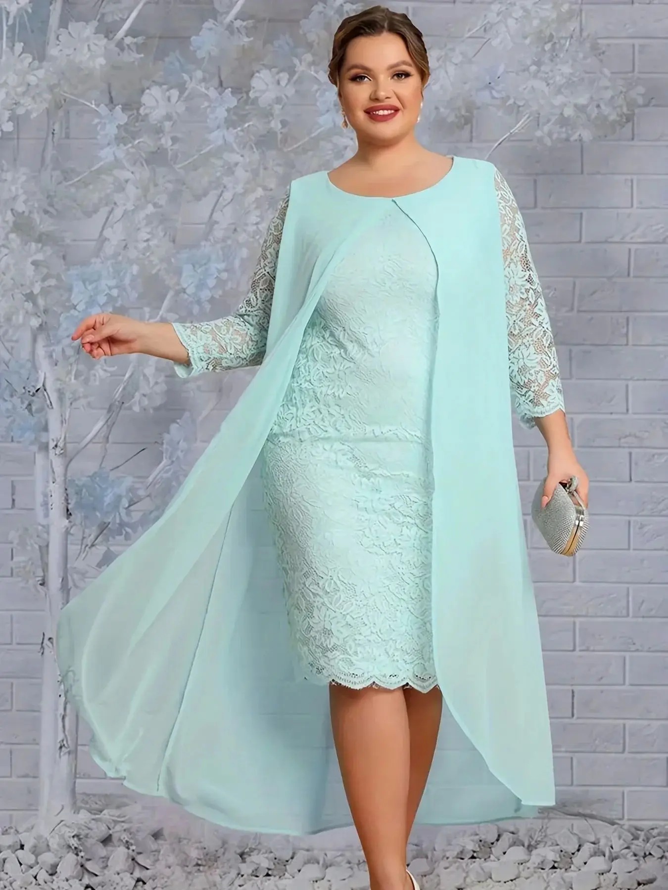 

plus Size Floral Jacquard Long Sve Layered Midi Dr Ele Autumn Faion Ladies' Dr Sli And Comfortable
