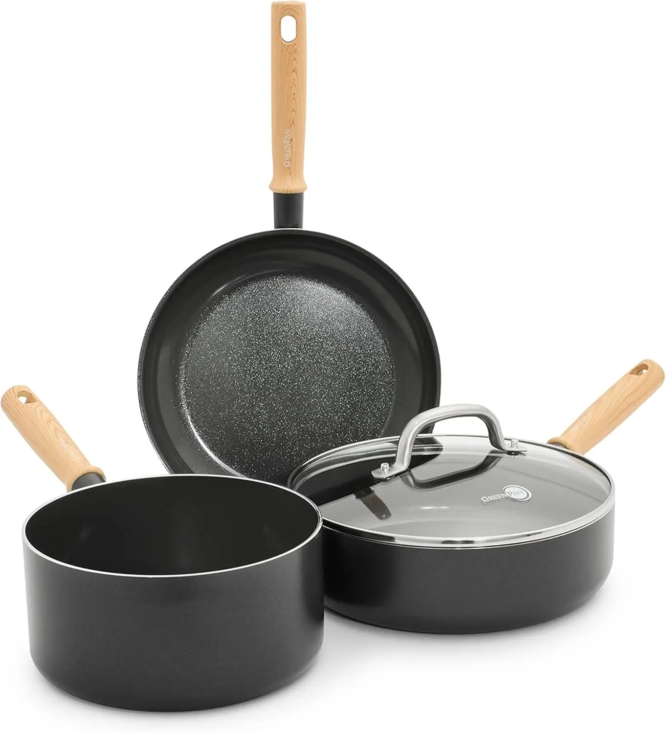 

Hudson Healthy Ceramic Nonstick, 4 Piece Cookware Pots and Pans Set, Vintage Wood Inspired Handle, PFAS-Free, Dishwasher