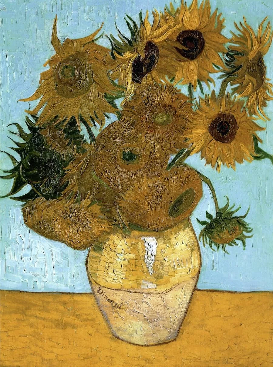 Still Life Oil Paintings Copy Vase with Twelve Sunflowers,1888-1889 Vincent Van Gogh Flower Art Handpainted Post-Impressionism