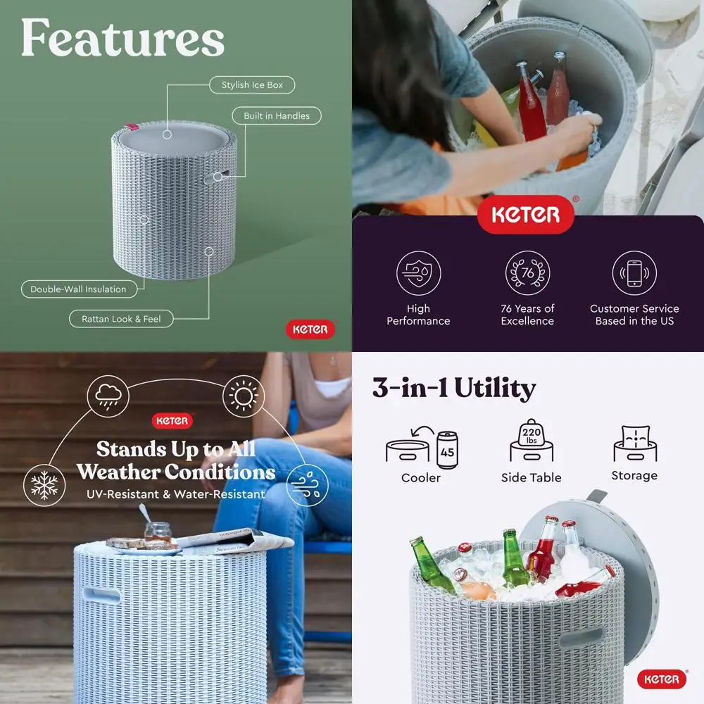 

Уличный столик 3-в-1 с охладителем для напитков, идеально подходит для джакузи, патио-баров и портативной подачи напитков, серый