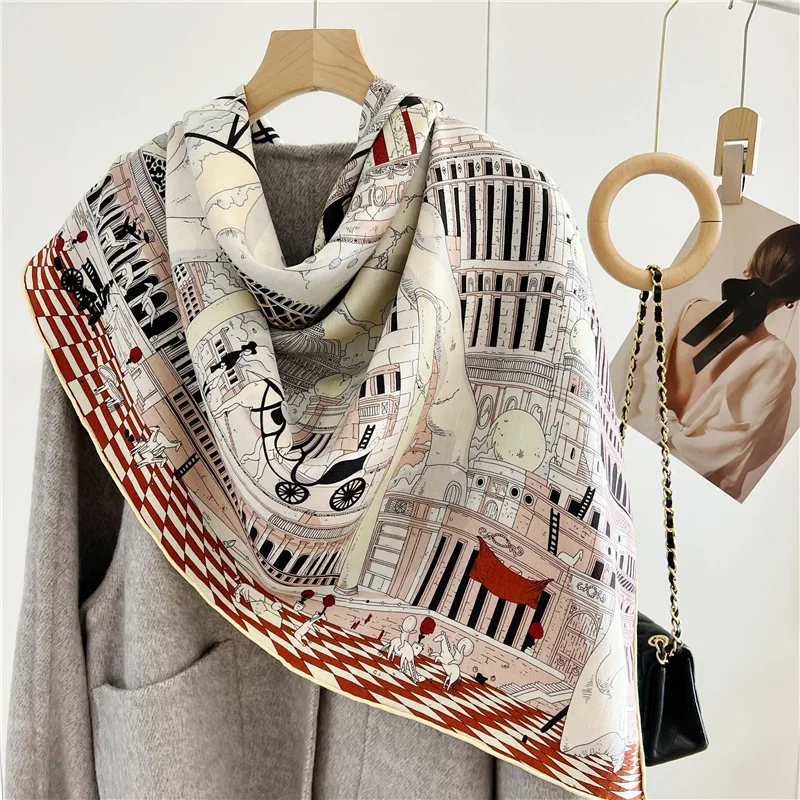 Blue Horse Double SIded Print Luxury Scarf Women Designers Pashmina Winter Accessories Scarves Poncho Women Brand Silk Cashmere