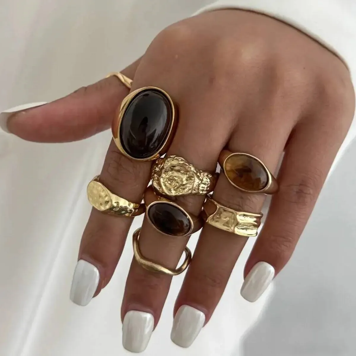 

KunJoe 8pcs/set Retro Resin Metal Open Rings for Women Bohemian Acrylic Irregular Stackable Knuckle Rings Fashion Jewelry 2026