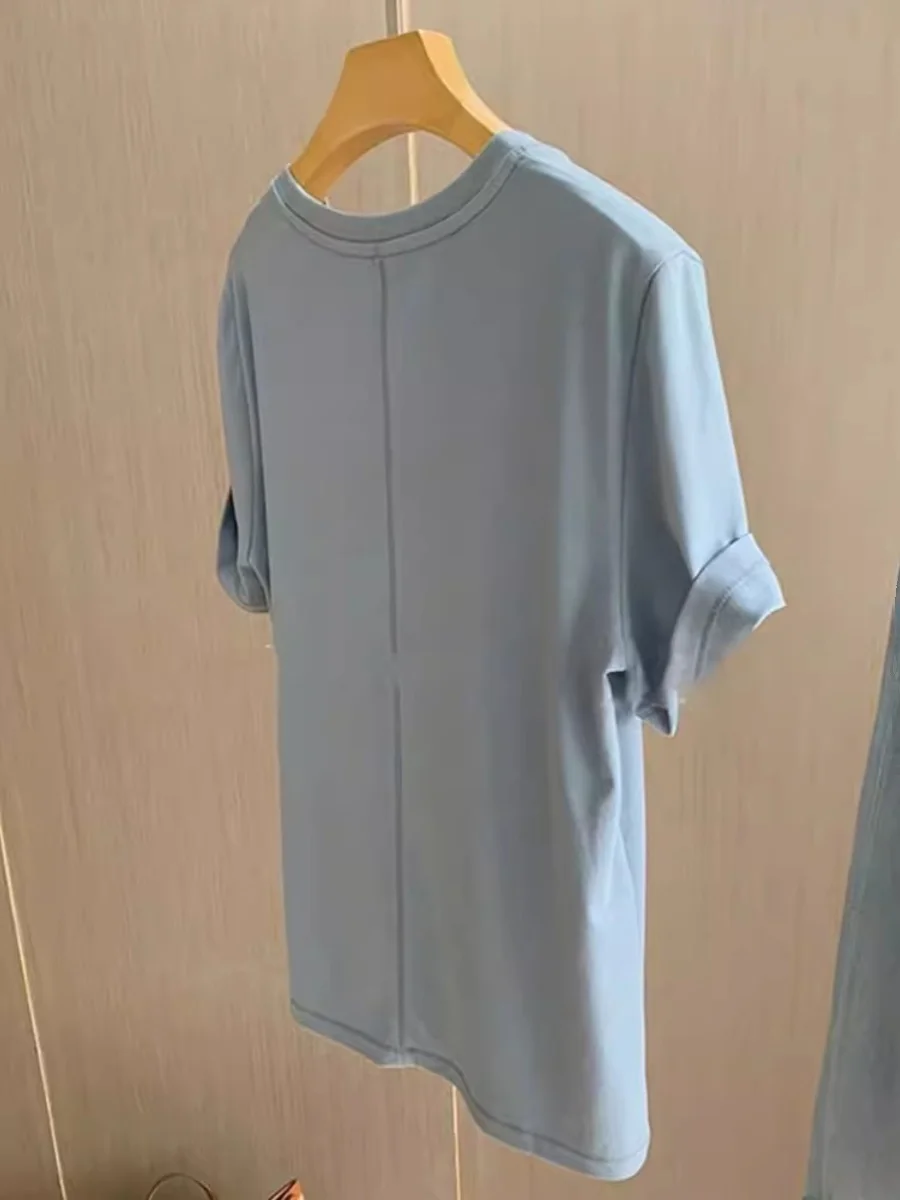 لينة ort Sve U-Ne Ba خياطة تي شيرت المرأة الصيف الكورية Sle تخفيف لون نقي نسيج الحرير فام #2