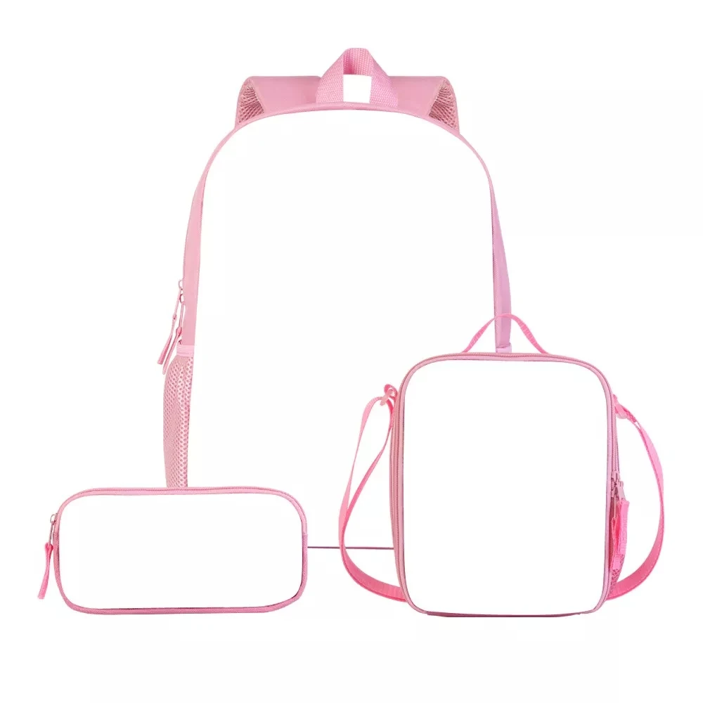 3PCS Set Borsa vuota per stampa a sublimazione Donne Immagine fai da te Zaino scolastico Bambini Moda Bookbag personalizzato Penbox Food Lunchbox