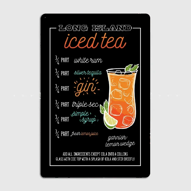 Long Island Iced Tea Cocktail Bar Metal Sign Poster Garage Decoration Living Room Cinema Living Custom Tin Vintage Home Decor