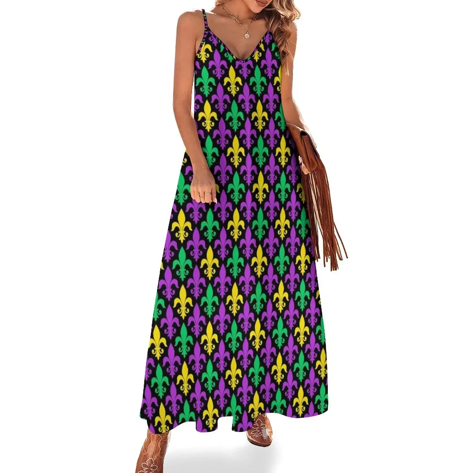 

Mardi Gras Pattern | Funny Carnival Graphic Sleeveless Dress Evening gown Women's summer skirt elegant women's sets Dress