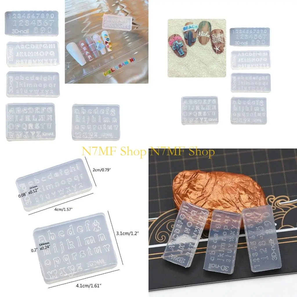 

N7MF 5Pcs/set Art Molds UV Epoxy Resin Silicone Mould Letters and Numbers Decorative Carving Art Jewelry