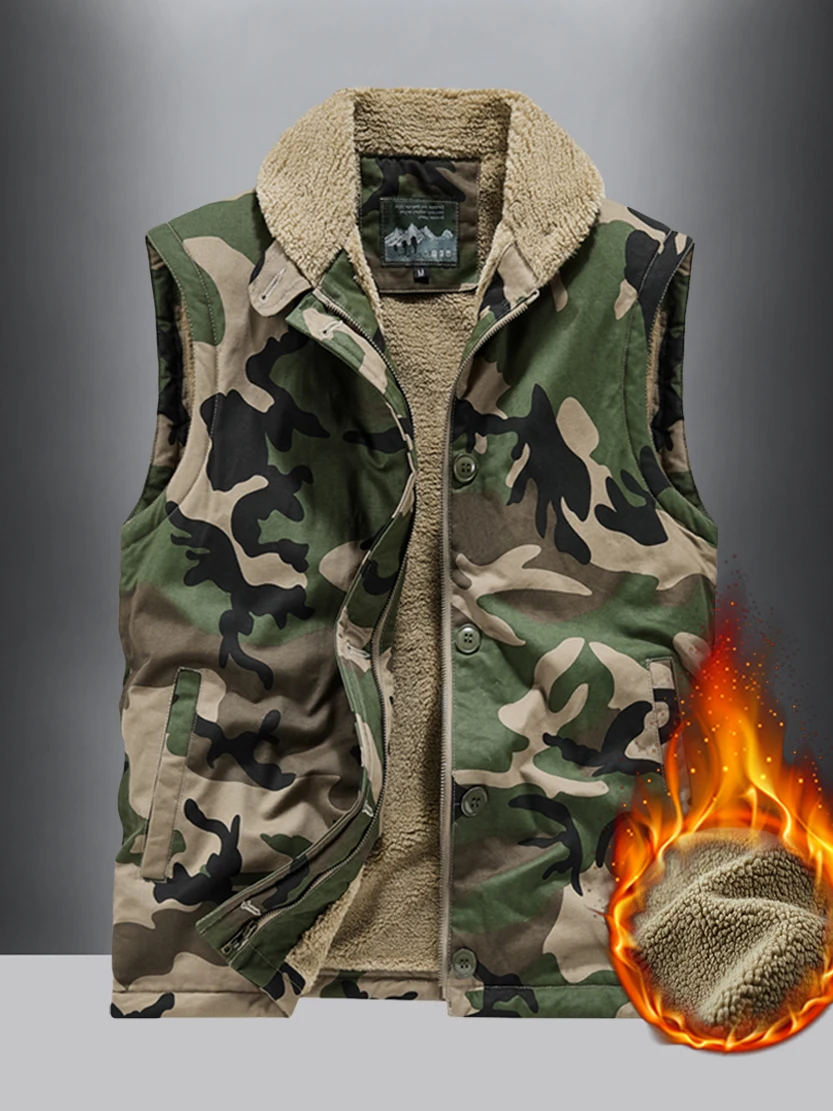 

Мужской камуфляжный утепленный тактический жилет с воротником-стойкой, на флисовой подкладке, рабочая верхняя одежда, повседневный жилет