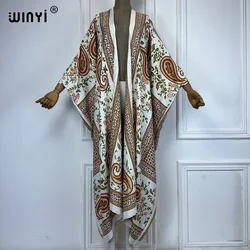 WINYI Cashew nut print Kimono loose Cardigan beach outfits cover up kaftan evening dress long down coat party dress beach wear