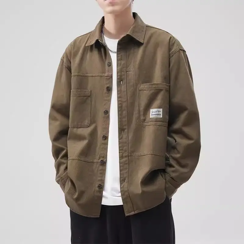 

Рабочая рубашка в стиле ретро для мужчин, весенне-осенняя повседневная японская хлопковая рубашка, свободная куртка JJ435