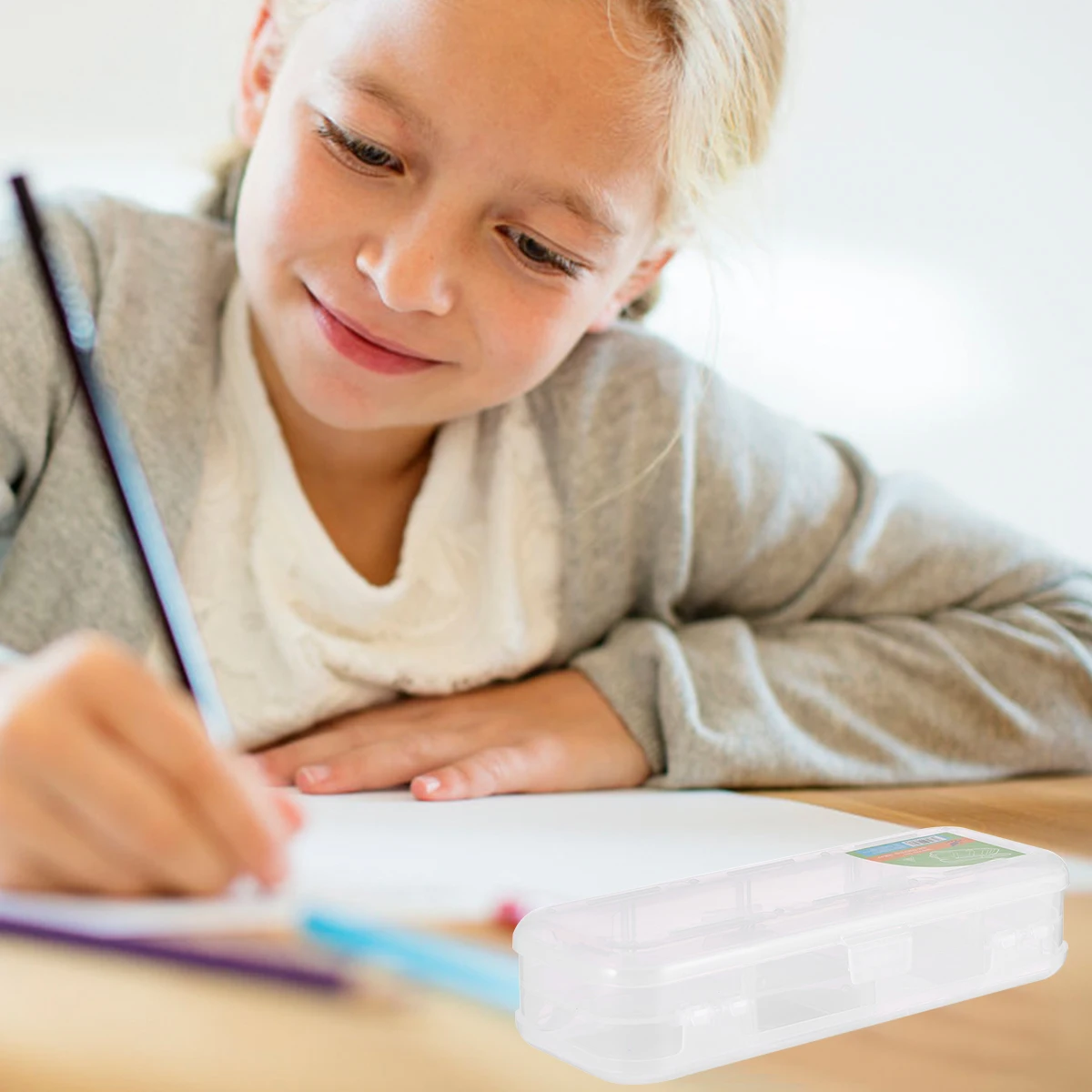 2 قطعة مقلمة بطبقة مزدوجة شفافة بسيطة للتخزين صندوق أقلام صغير أنيق حقيبة تخزين أقلام رصاص بلاستيكية للطلاب