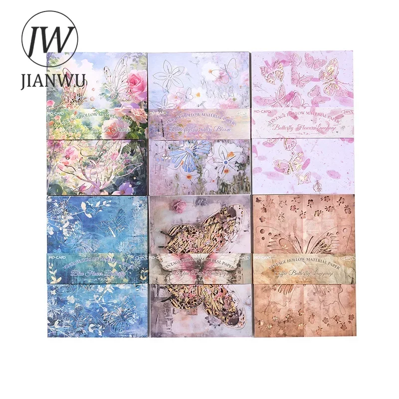 JIANWU Butterfly Dance Between Papers Series Vintage Flower Hollow Collage Decor Material Paper Creative Junk Journal Stationery